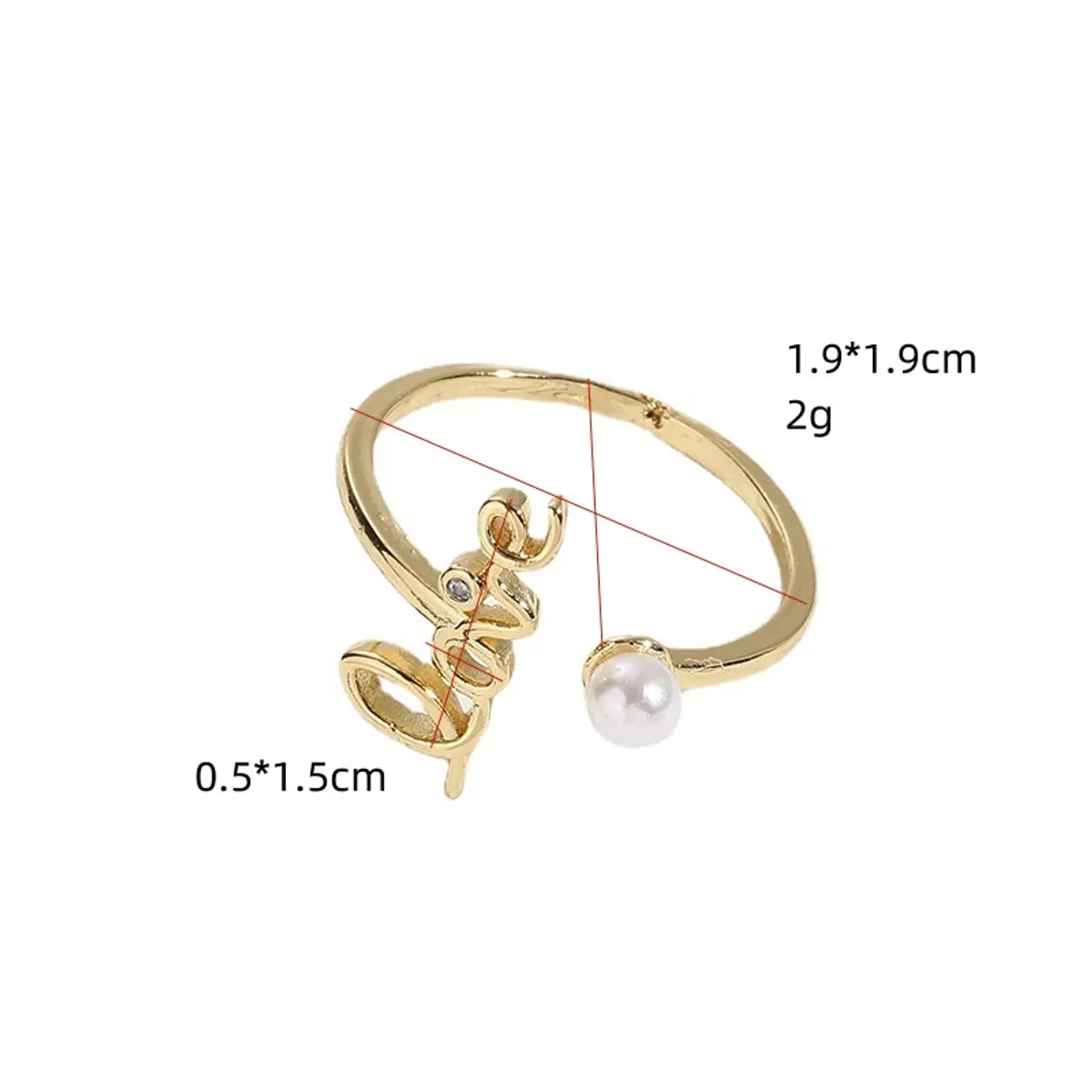 Simple Style Love Letter Copper Gold Plated Artificial Pearls Open Ring 1 Piece