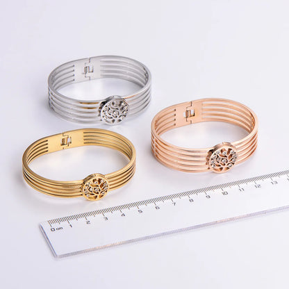 Simple Style Love Tree Heart Shape Stainless Steel Plating Hollow Out Artificial Rhinestones 18k Gold Plated Rose Gold Plated Bangle