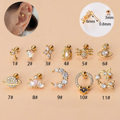 Simple Style Moon Copper Plating Inlay Zircon Ear Studs 1 Piece