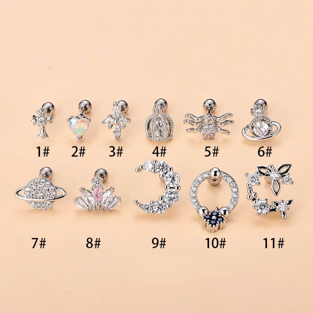 Simple Style Moon Copper Plating Inlay Zircon Ear Studs 1 Piece