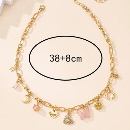 Simple Style Moon Heart Shape Butterfly Alloy Mixed Materials Wholesale Necklace