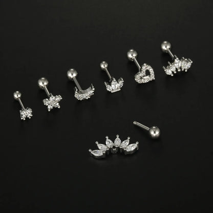 Simple Style Moon Heart Shape Flower Stainless Steel Plating Inlay Zircon Ear Studs 1 Piece