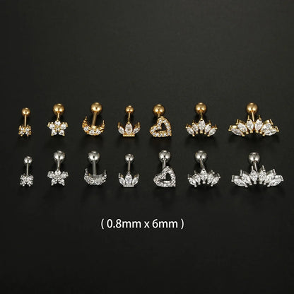 Simple Style Moon Heart Shape Flower Stainless Steel Plating Inlay Zircon Ear Studs 1 Piece