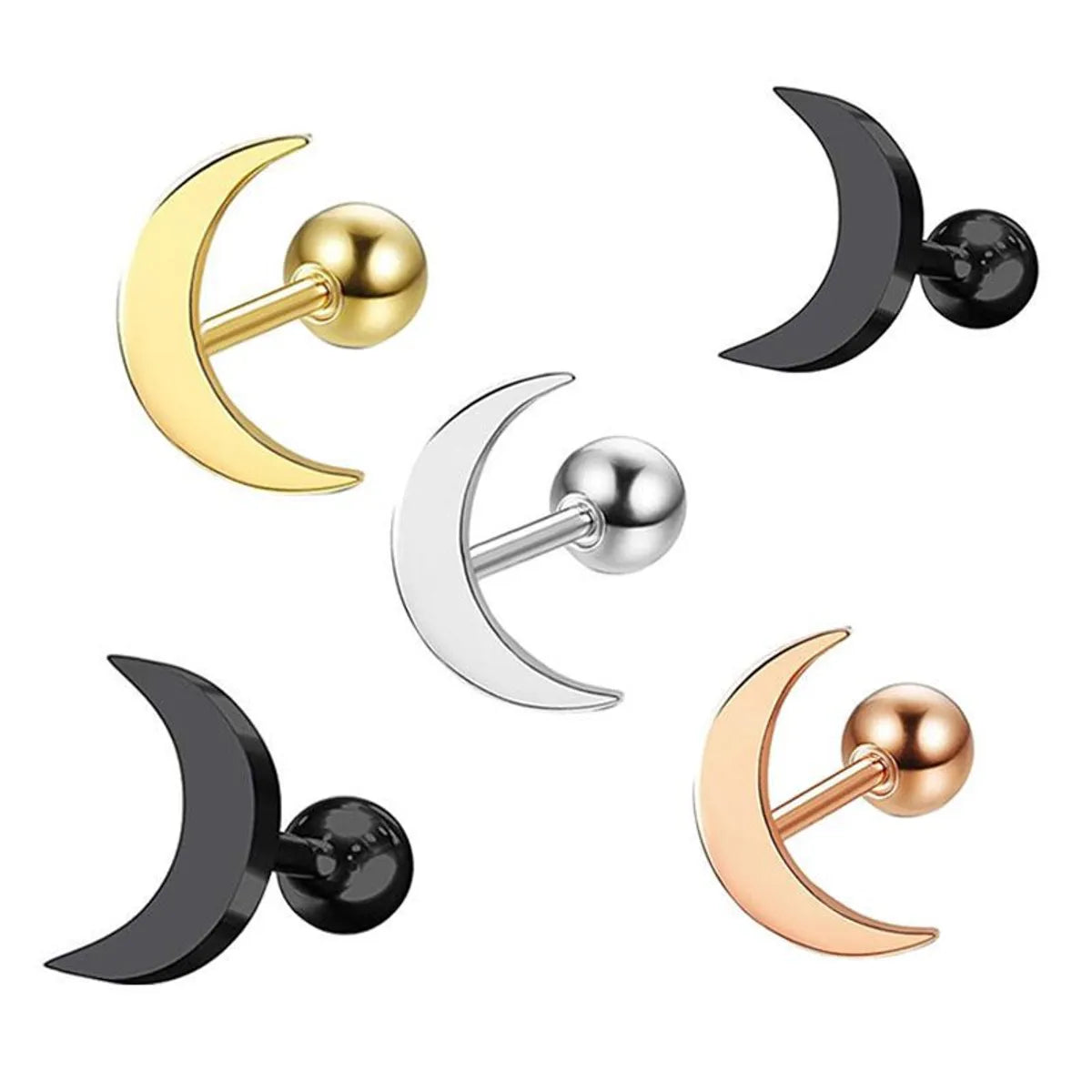 Simple Style Moon Stainless Steel Metal Ear Studs 1 Piece