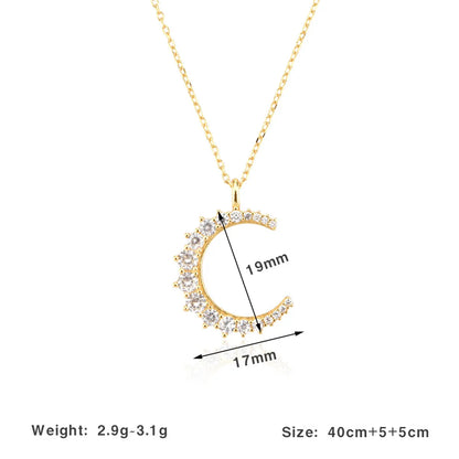 Simple Style Moon Sterling Silver Plating Inlay Zircon 18k Gold Plated White Gold Plated Pendant Necklace