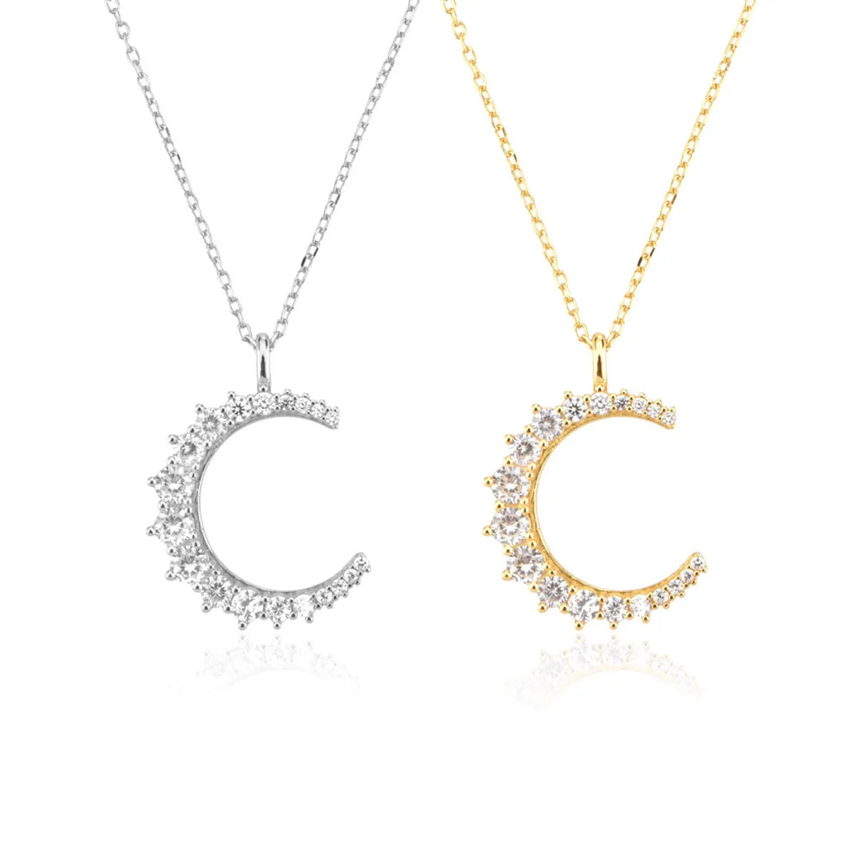 Simple Style Moon Sterling Silver Plating Inlay Zircon 18k Gold Plated White Gold Plated Pendant Necklace