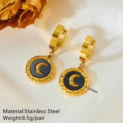 Simple Style Moon Titanium Steel 18k Gold Plated Earrings Necklace