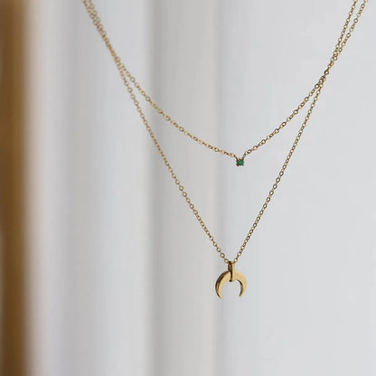 Simple Style Moon Titanium Steel 18k Gold Plated Layered Necklaces