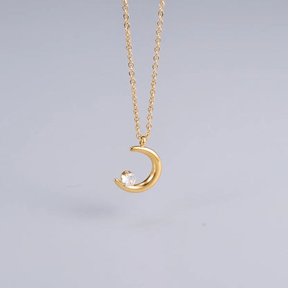 Simple Style Moon Titanium Steel Plating Zircon Pendant Necklace 1 Piece