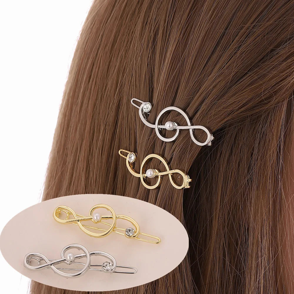 Simple Style Notes Alloy Plating Artificial Pearls Rhinestones Hair Clip 1 Piece