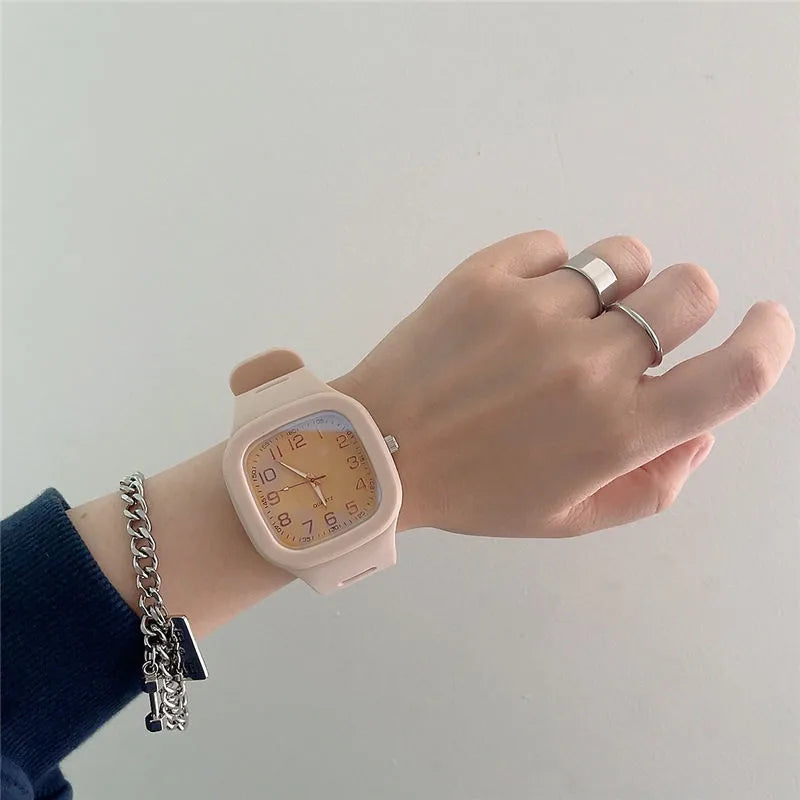 Simple Style Number Buckle Electronic Women'S Watches