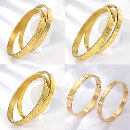 Simple Style Number Stainless Steel Plating Bangle 1 Set