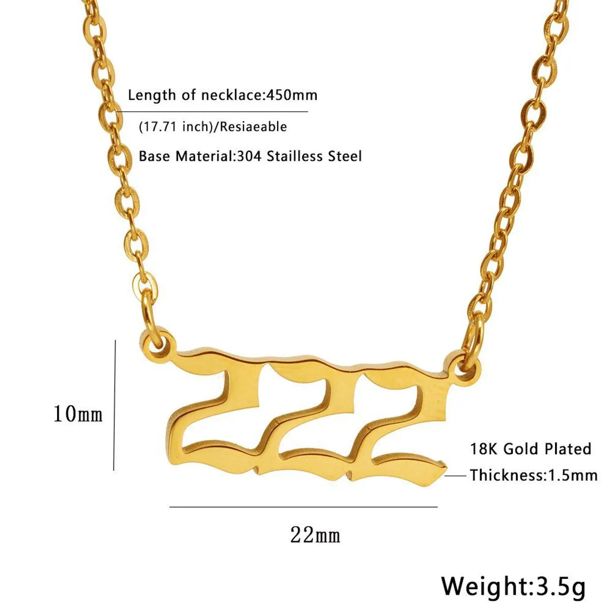 Simple Style Number Stainless Steel Plating Necklace 1 Piece