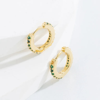 Simple Style O-shape Inlaid Zircon Copper Gold Plated Earrings