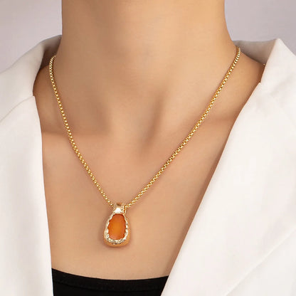 Simple Style Oval 14k Gold Plated Stone Zinc Alloy Wholesale Pendant Necklace