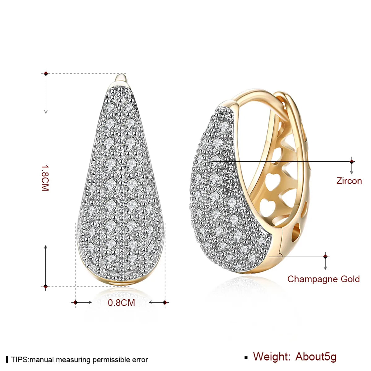 Simple Style Oval Copper Inlay Zircon Earrings 1 Pair