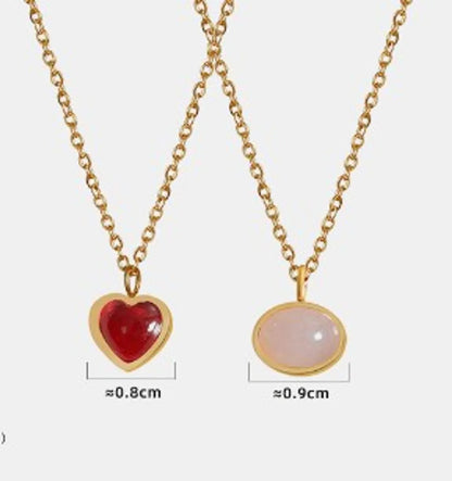 Simple Style Oval Heart Shape Titanium Steel Plating Inlay Agate 18k Gold Plated Pendant Necklace