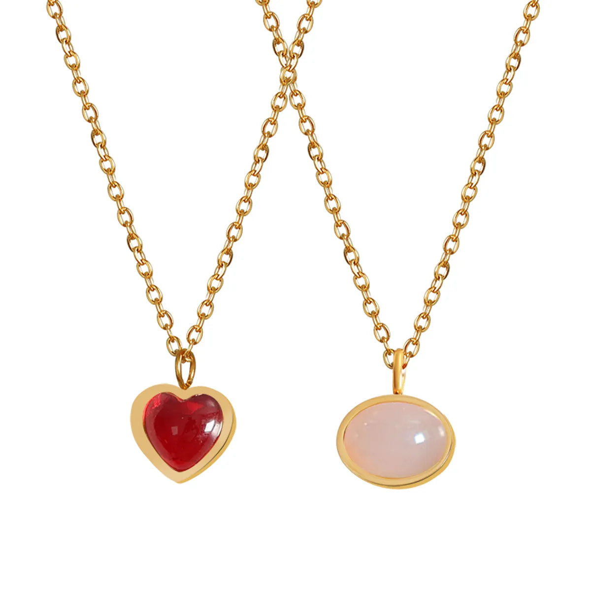 Simple Style Oval Heart Shape Titanium Steel Plating Inlay Agate 18k Gold Plated Pendant Necklace