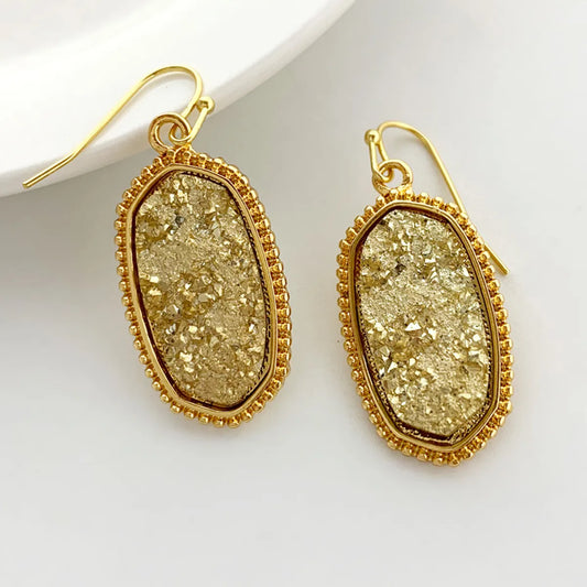 Simple Style Oval Metal Plating Inlay Resin Women's Earrings Necklace