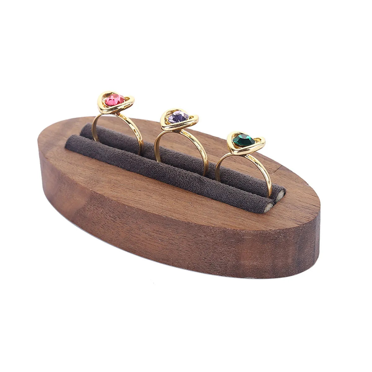 Simple Style Oval Solid Wood Flannel Jewelry Display