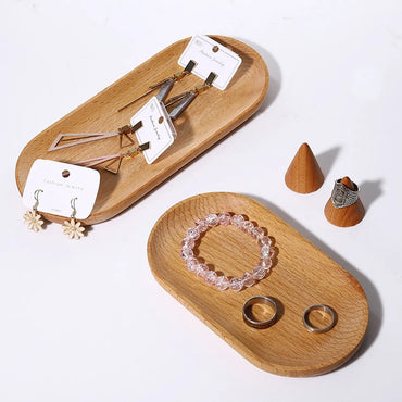 Simple Style Oval Solid Wood Jewelry Rack