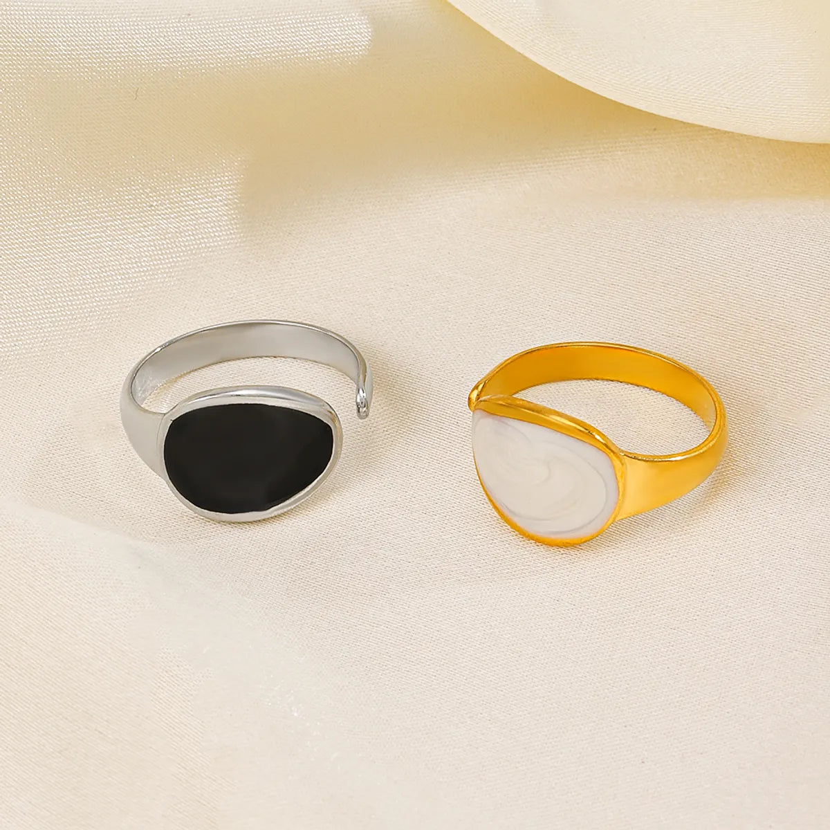 Simple Style Oval Stainless Steel Enamel Plating 18k Gold Plated Open Rings