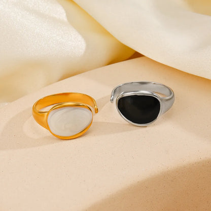 Simple Style Oval Stainless Steel Enamel Plating 18k Gold Plated Open Rings