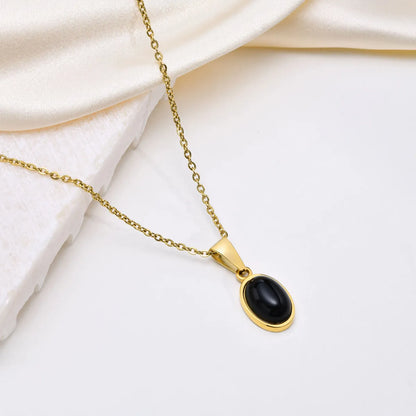 Simple Style Oval Stainless Steel Gold Plated Agate Pendant Necklace In Bulk