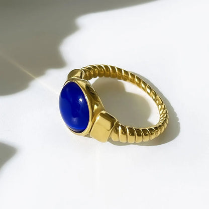 Simple Style Oval Stainless Steel Plating Inlay Glass 18k Gold Plated Rings