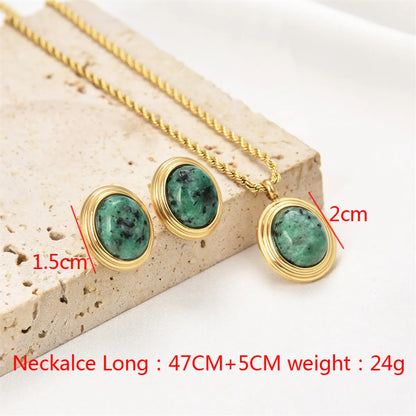 Simple Style Oval Stainless Steel Plating Inlay Natural Stone Gold Plated Jewelry Set