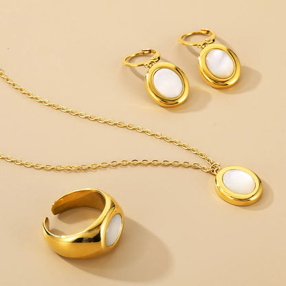 Simple Style Oval Stainless Steel Plating Inlay Opal Gold Plated Jewelry Set