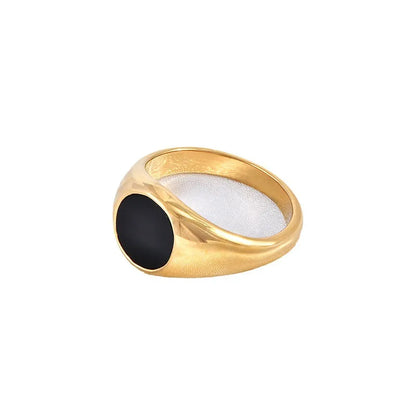 Wholesale Jewelry Simple Style Oval Stainless Steel 18K Gold Plated Enamel Plating Rings