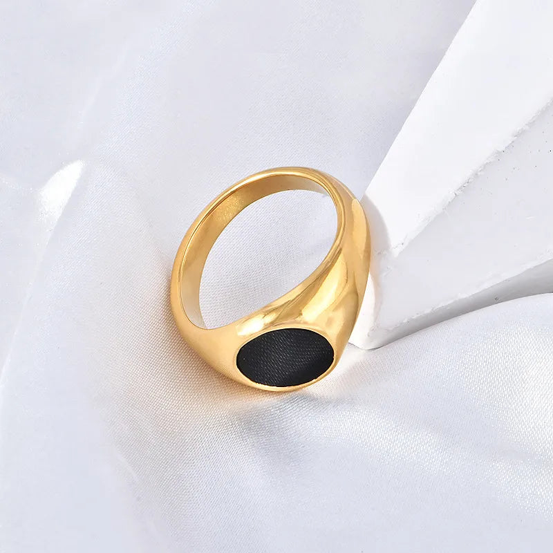 Wholesale Jewelry Simple Style Oval Stainless Steel 18K Gold Plated Enamel Plating Rings