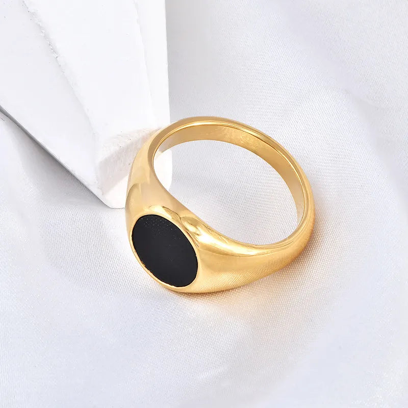 Wholesale Jewelry Simple Style Oval Stainless Steel 18K Gold Plated Enamel Plating Rings