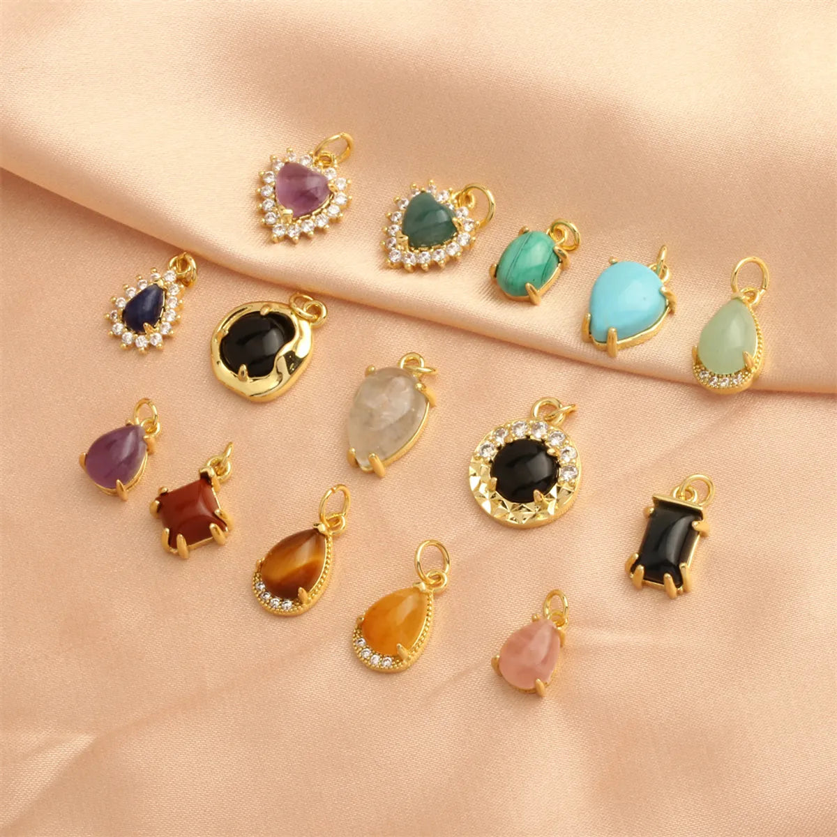 Simple Style Oval Water Droplets Heart Shape Stone Copper Plating Inlay Zircon 18k Gold Plated Charms