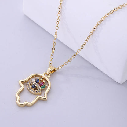 Simple Style Palm Stainless Steel Plating Inlay Zircon Gold Plated Pendant Necklace