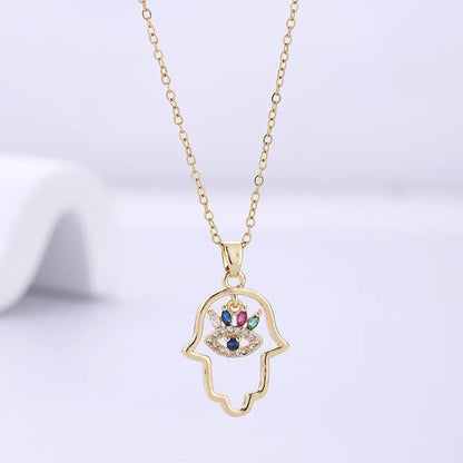 Simple Style Palm Stainless Steel Plating Inlay Zircon Gold Plated Pendant Necklace