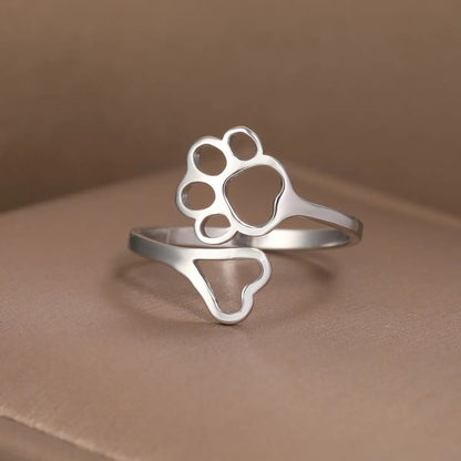 Simple Style Paw Print Heart Shape Stainless Steel Open Ring Hollow Out Stainless Steel Rings 1 Piece