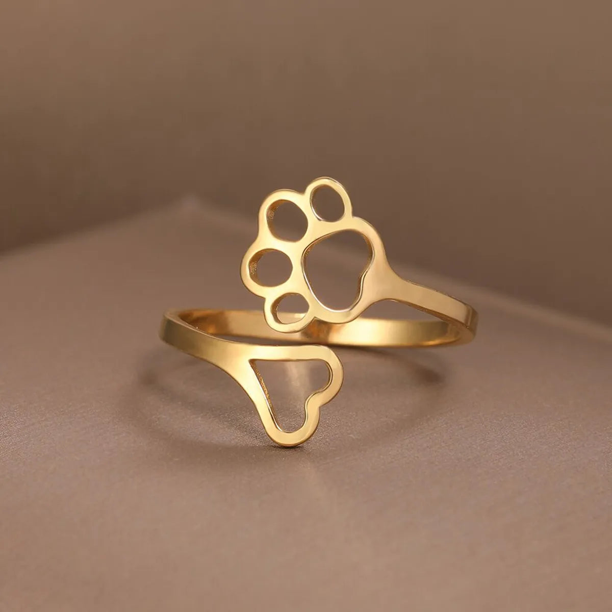 Simple Style Paw Print Heart Shape Stainless Steel Open Ring Hollow Out Stainless Steel Rings 1 Piece