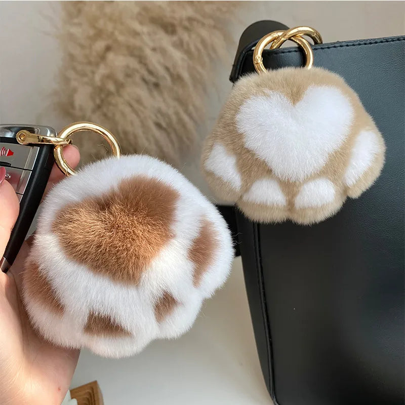 Simple Style Paw Print Rex Rabbit Fur Bag Pendant Keychain