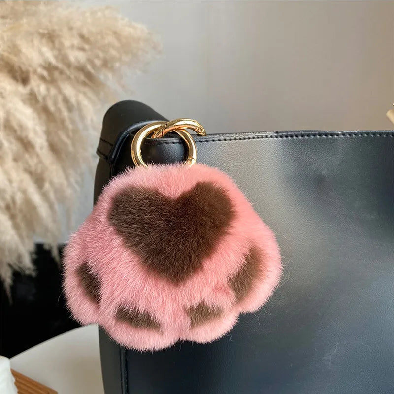 Simple Style Paw Print Rex Rabbit Fur Bag Pendant Keychain