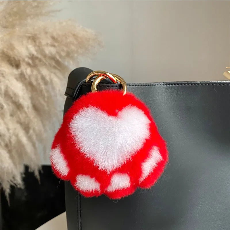 Simple Style Paw Print Rex Rabbit Fur Bag Pendant Keychain