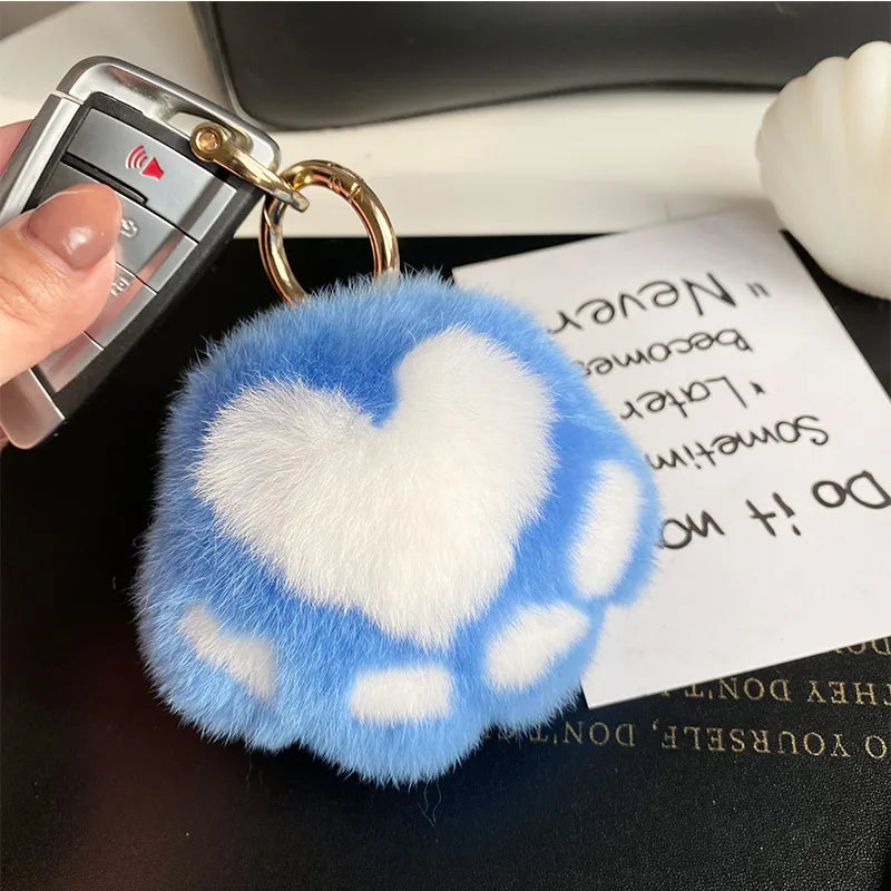 Simple Style Paw Print Rex Rabbit Fur Bag Pendant Keychain