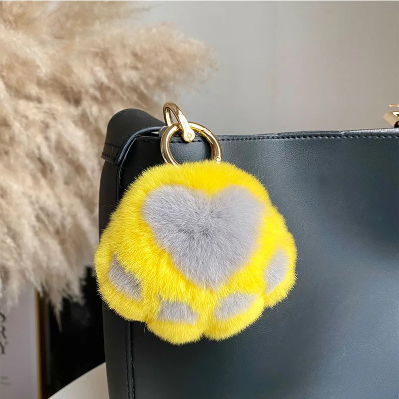 Simple Style Paw Print Rex Rabbit Fur Bag Pendant Keychain