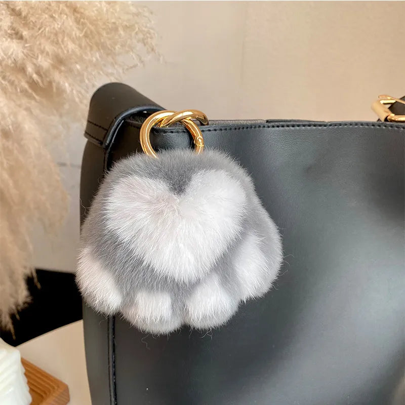 Simple Style Paw Print Rex Rabbit Fur Bag Pendant Keychain