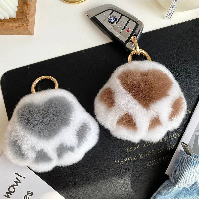 Simple Style Paw Print Rex Rabbit Fur Bag Pendant Keychain