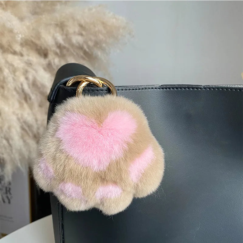 Simple Style Paw Print Rex Rabbit Fur Bag Pendant Keychain