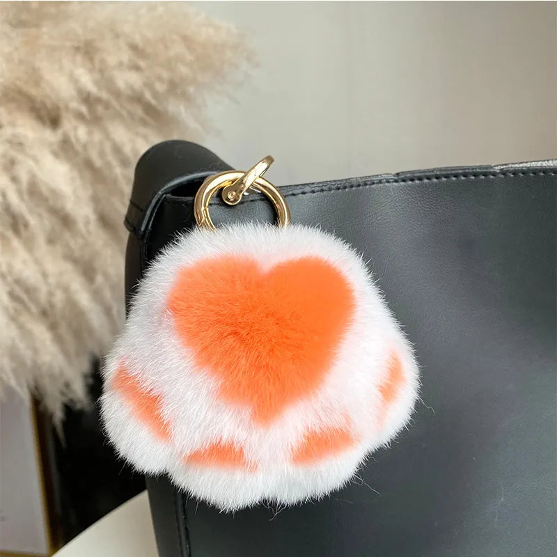 Simple Style Paw Print Rex Rabbit Fur Bag Pendant Keychain