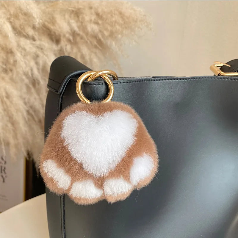 Simple Style Paw Print Rex Rabbit Fur Bag Pendant Keychain