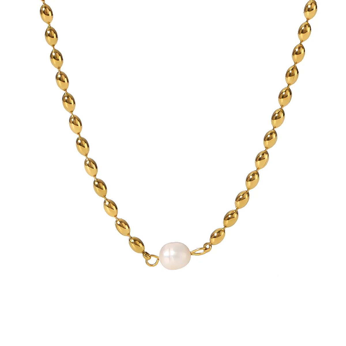 Simple Style Pearl Stainless Steel Beaded Plating 18k Gold Plated Pendant Necklace